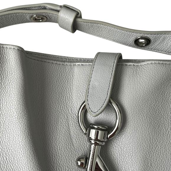 Rebecca Minkoff Megan Feed Bag Genuine Leather Shoulder Crossbody Gray - Picture 13 of 16